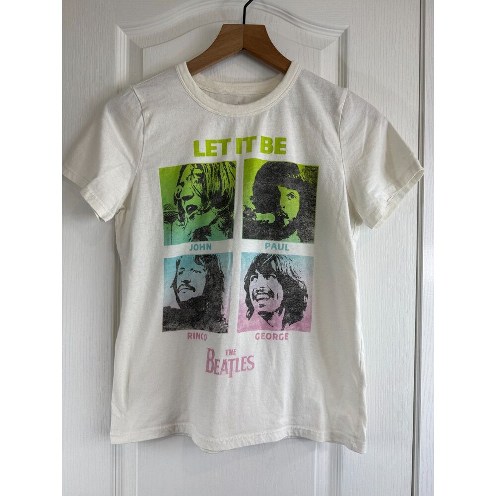 The Beatles Women's Cream Short Sleeve Tee John Paul Ringo George Top Size M